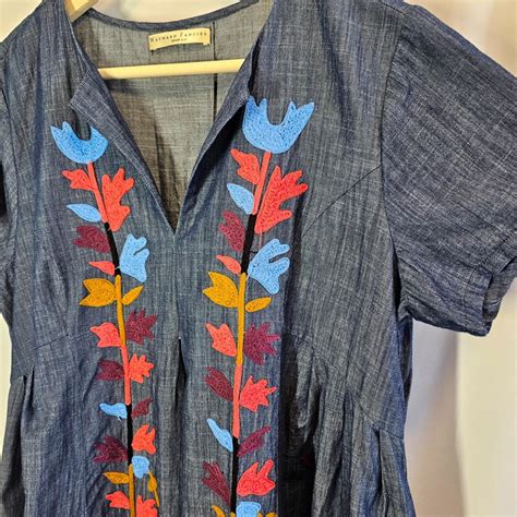 Wayward fancies Leaf embroidered Blue Dress Size 16... - Depop