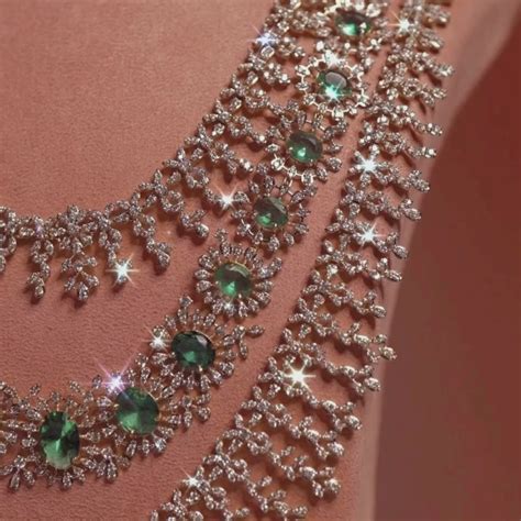 3 Lines Diamond Long Necklace Haaram With Emerald CZ & Gold Polish ...
