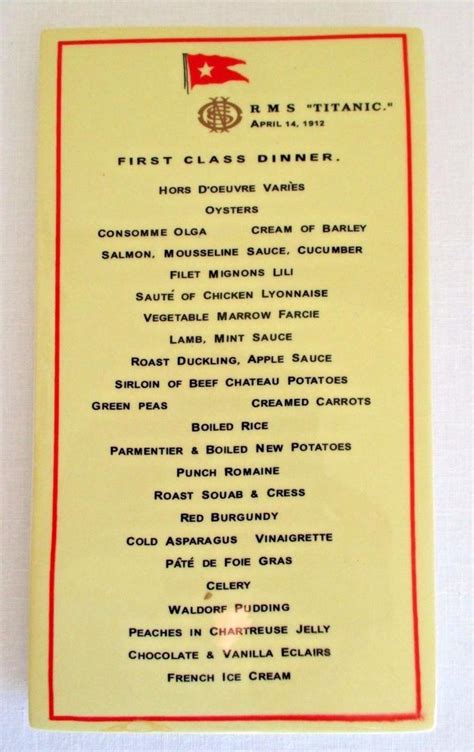 Image result for Ftitanic First Class Menu