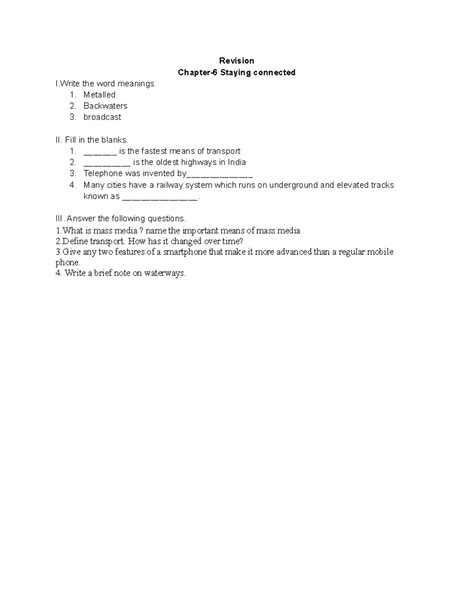 Revision-1 - Hi very - Revision Chapter-6 Staying connected I the word ...