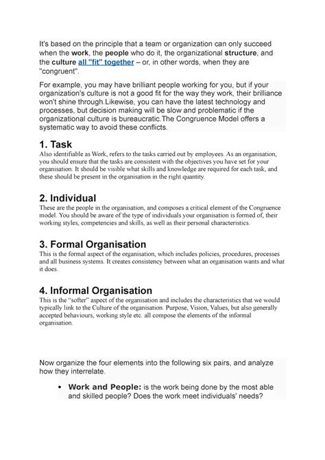 Congruence Model Text - It's based on the principle that a team or ...