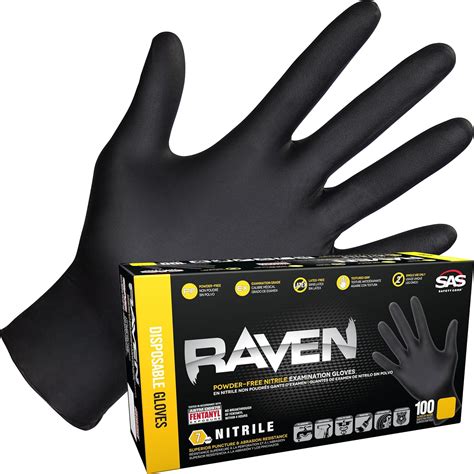 SAS Safety 66519 Raven Powder-free 6 Mil Disposable Nitrile Gloves ...
