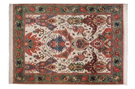 Traditional Cream Green Hand Knotted Carpets 8 x 10 | Kailash Rugs ...