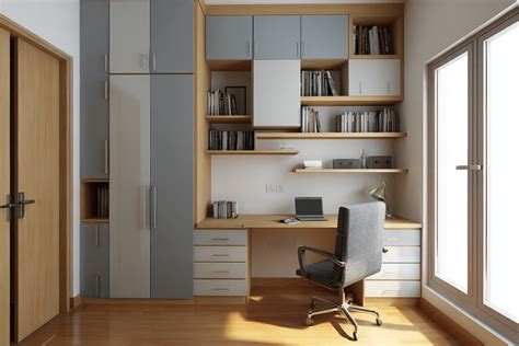 Light Grey 2-Door Swing Wardrobe Design With Study Zone Integration