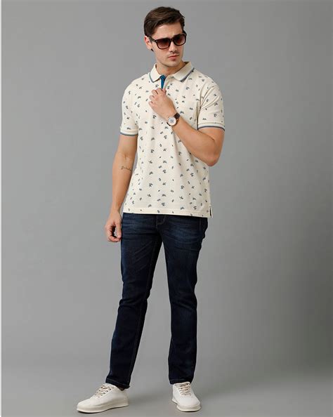 Classic Polo Men's Cotton Half Sleeve Printed Slim Fit Polo Neck Yello