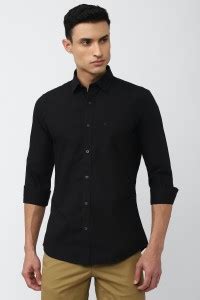 VAN HEUSEN Men Solid Casual Black Shirt - Buy VAN HEUSEN Men Solid ...