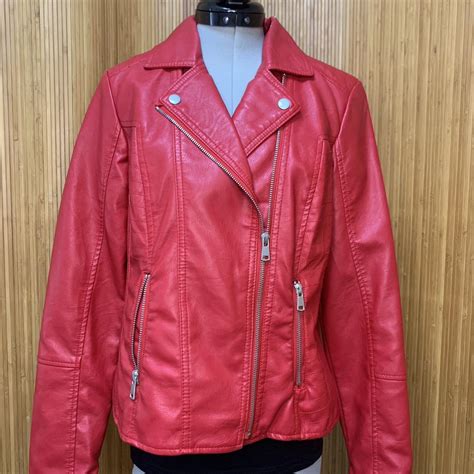 RED LEATHER JACKET super cute! not real leather. the... - Depop