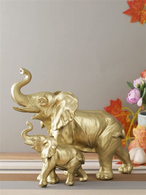 Buy CraftVatika Resin Trunk Up Mother Elephant with Baby Showpiece ...