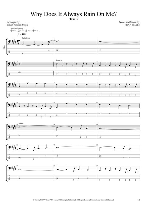 Why Does It Always Rain On Me? (arr. Gavin Jackson Music) by Travis Sheet Music for Bass Guitar ...