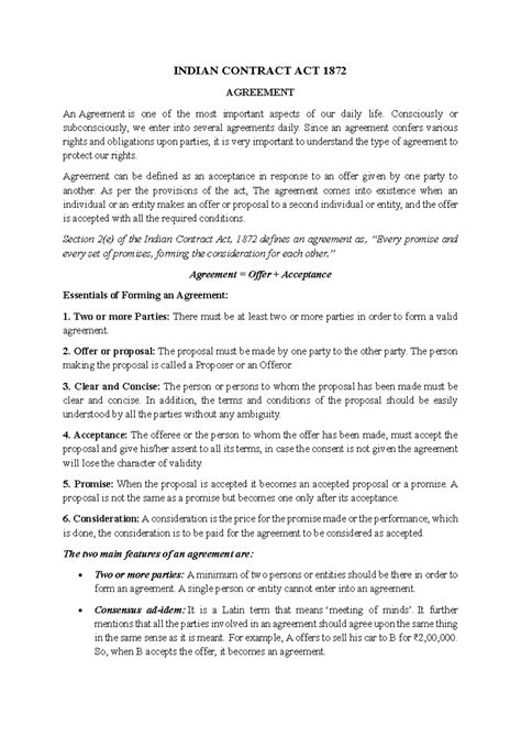 Indian Contract ACT 1872 UNIT 1 Notes - INDIAN CONTRACT ACT 1872 ...