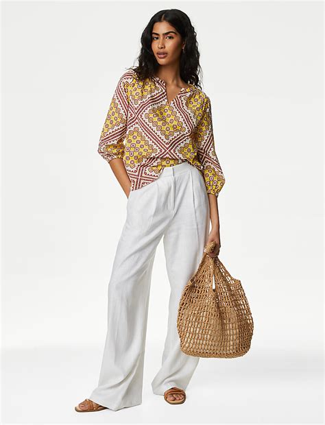 Buy Pure Cotton Printed V-Neck Blouse at Marks & Spencer