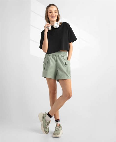 Buy Super Combed Cotton Regular Fit Hybrid Cargo Shorts - Iceberg Green ...