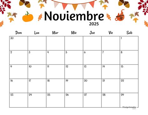 Calendario de Noviembre de 2025 para imprimir | Tema de acción de ...