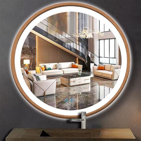 Amazon.com: ARUMMA 24 Inch Wood Bathroom Round LED Mirror with Lights ...