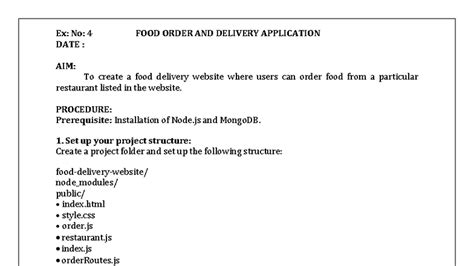 Ex 4: Food Delivery App - Lab Exercise on Node.js & MongoDB - Studocu
