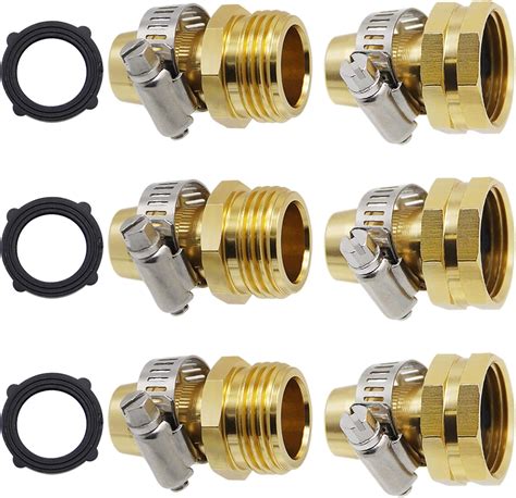 3 Set Garden Hose Repair Connector Kit with Clamps, Fit for 3/4" or 5/8 ...