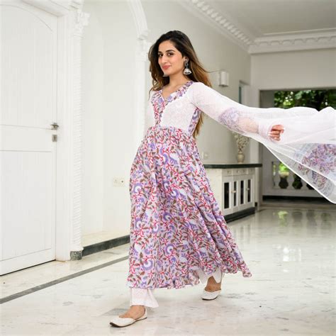 Buy Bunaai Baleine Blue Printed Cotton Maxi Dress For Women Online