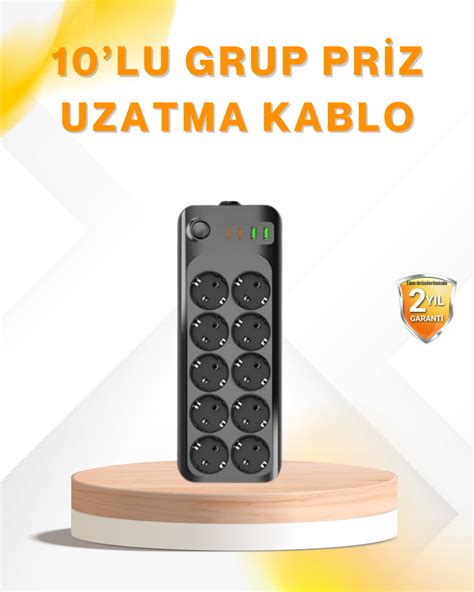 10’lu Çoklu Priz Termal Korumalı USB Type-C Çıkışlı 2500W Uzatma ...