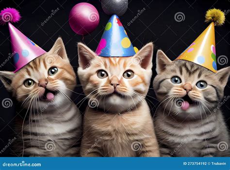 Collage Of Cats Wearing Party Hat, Generative Ai Royalty-Free Stock ...