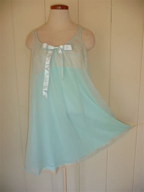 Vintage powder blue sheer babydoll nightie size 38