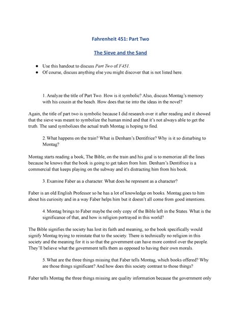 Fahrenheit 451 Part Two - Fahrenheit 451: Part Two The Sieve and the ...