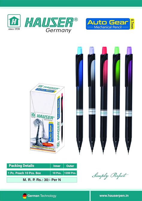 Hauser Auto Gear Mechanical Pencil Pouch Pack | 0.7 mm Tip Size ...