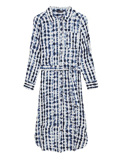 Buy Linen Rich Printed Belted Midi Shirt Dress at Marks & Spencer