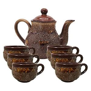 India Meets India Ceramic Serving Kettle Set with 1 Kettle (800 ml), 6 ...