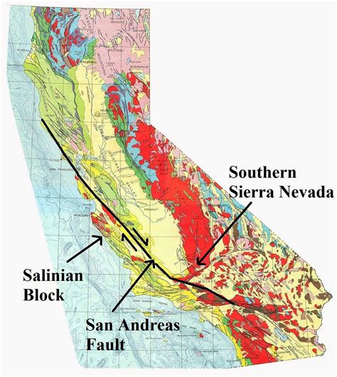 California geologic map locating the San Andreas Fault San Andreas Fault, Biomes, Sierra Nevada ...