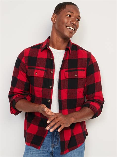 Regular-Fit Plaid Double-Brushed Flannel Shirt for Men | Old Navy