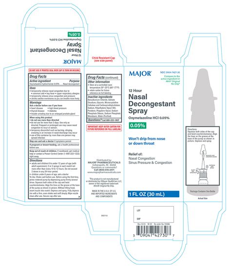 Major Nasal Decongestant Spray No Drip