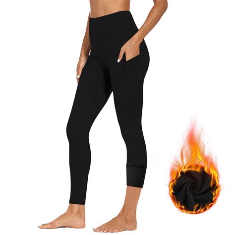 BLVB Women's Fleece Lined Leggings with Pockets Thermal Winter Workout ...