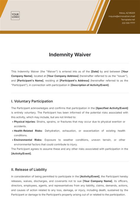 Indemnity Waiver Template - astra.edu.pl