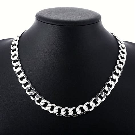 Solid 925 Sterling Silver Flat Curb Chain Mens Womans Boys Girls ...