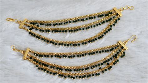 Matte finish dark green beaded multi layer ear side chian dj-49163 ...