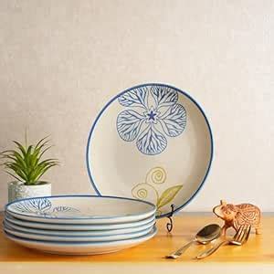 Buy Caffeine Ceramic Handmade Stoneware White Flora Quarter Plate 7 ...
