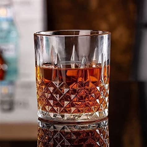 SKILLFUL Crystal Clear Diamond Cut Whiskey Glass Luxury 340 ml Set of 6 ...