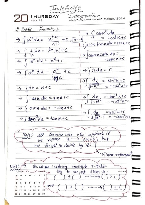 Image result for Basic Formula Indefinite Integration
