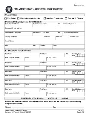 DHS APPROVED CBRF TRAINING CLASS ROSTER GENERAL ... - Uwosh - Fill and ...