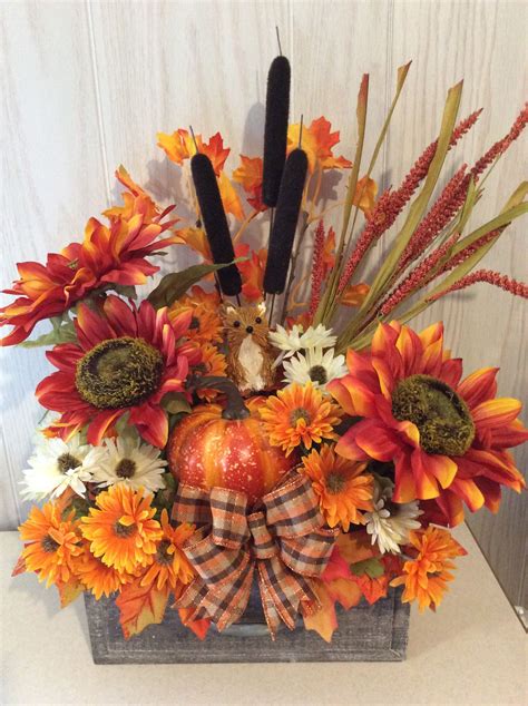 Fall Flower Arrangement in Wooden Drawer