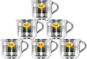 TRM Pack of 6 Stainless Steel Single Wall Stainless Steel Silver Tea ...
