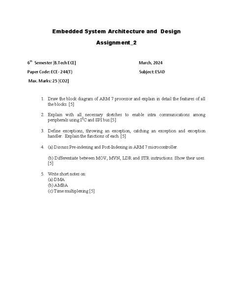 Assignment 2 2024 - Embedded System Architecture and Design Assignment ...
