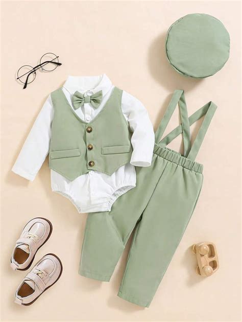 4pcs/Set Baby Boys Gentleman Style Bow Tie Shirt, Suspender, Long Pants ...