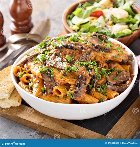 Vodka Chicken Pasta with Marinara Sauce Stock Photo - Image of ...