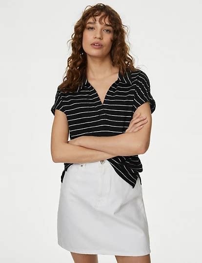 Linen Blend Striped Collared Top