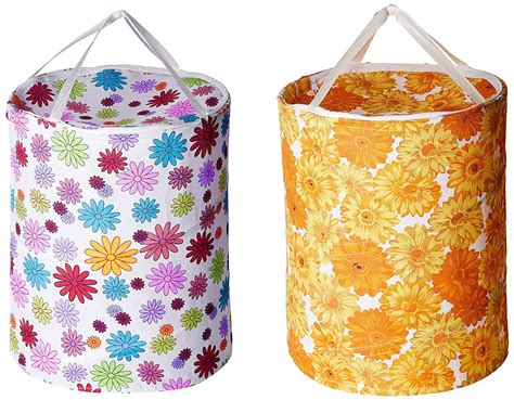 Kuber Industries Cotton Round Cloth Foldable Laundry Basket Bag Set Of ...