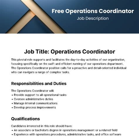 Free Operations Coordinator Job Description Template to Edit Online