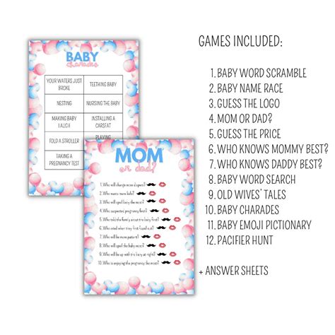 Gender Reveal Party Games Ready to Print, Gender Reveal Activities for ...