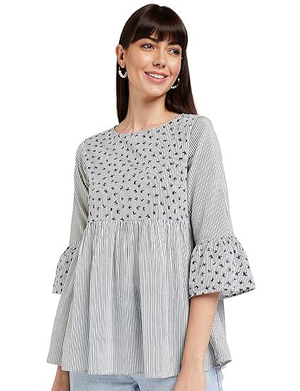 Buy Styleville.in Women's Striped Regular Top (STSF401608-Navy-S_Navy S ...