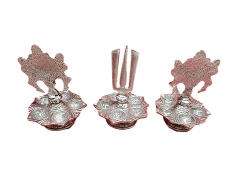 German Silver-plated Trident Trishul Damru Shankh Diya Set for Home ...